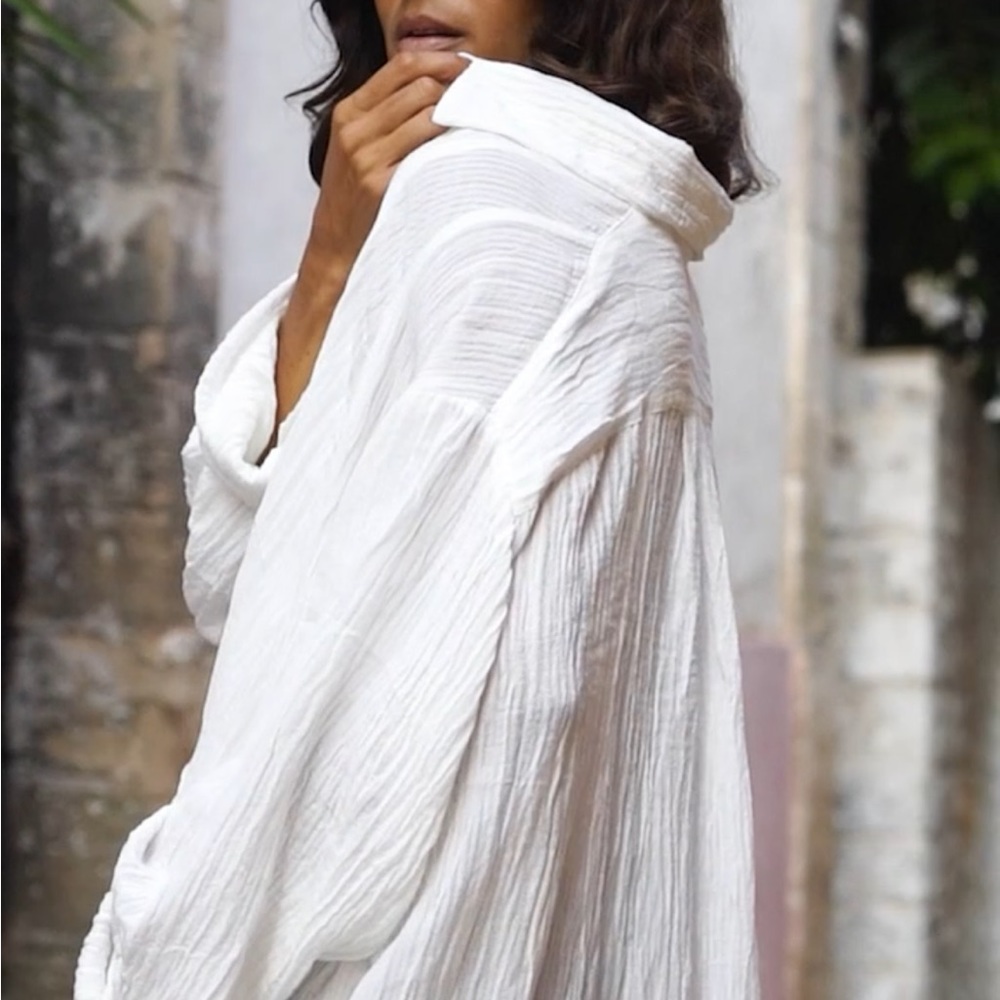 Guc Myrah Penazola White Kundalini kaftan Shirt Midi Dress - Picture 4 of 10